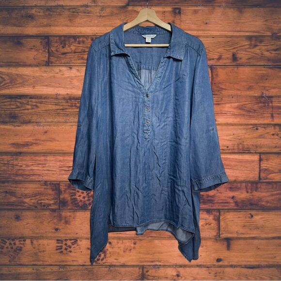 Khakis & Co. Denim Asymmetrical Long Sleeve Tunic 3X - Picture 1 of 5